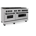 ZLINE Autograph Edition 60 in. 7.4 cu. ft. Legacy Dual Fuel Range with 9 Burner Gas Cooktop and 2 Electric Convection Ovens in Satin Stainless Steel and Matte Black Accents (RASZ-SN-60-MB)