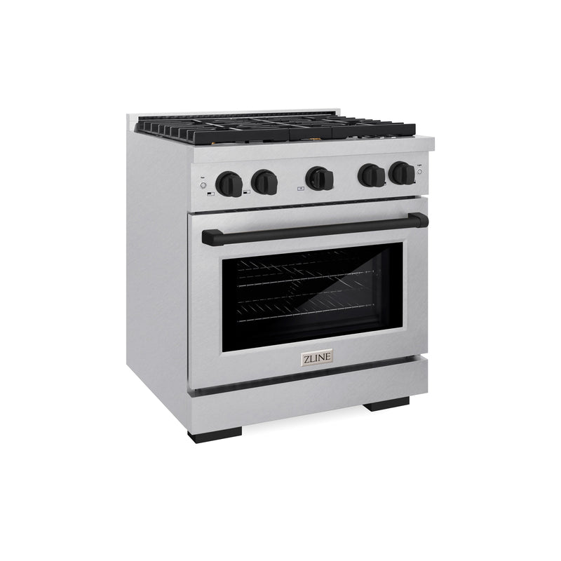 ZLINE SDRSZ-30-MB Autograph Edition 30 in. Dual Fuel Range in Satin Stainless Steel
