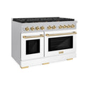 ZLINE Autograph Edition 48 in. 6.7 cu. ft. Paramount Double Oven Gas Range with 8 Burner Cooktop in Satin Stainless Steel with White Matte Doors and Polished Gold Accents (SGRSZ-WM-48-G)