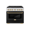 ZLINE Autograph Edition 36 in. 5.2 cu. ft. Paramount Dual Fuel Range with 6 Burner Gas Cooktop and Electric Convection Oven in Stainless Steel with Black Matte Door and Polished Gold Accents (SDRZ-BLM-36-G)