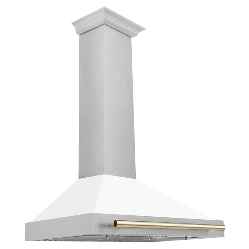 ZLINE Autograph Edition 36 in. Convertible Satin Stainless Steel Wall Mount Range Hood with White Matte Shell and Polish