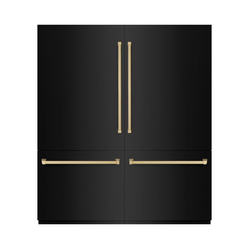 ZLINE Autograph Edition 72 in. 39.6 cu. ft. French Door Built-In Bottom Freezer Refrigerator with Water Dispensers and Ice Makers in Black Stainless Steel and Champagne Bronze Accents (RBITZ-BS-72-CB) ZLINE