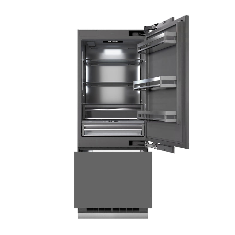 ZLINE 30 in. 16.1 cu. ft. Panel Ready Built-In Bottom Freezer Refrigerator with Water Dispenser and Ice Maker with Graphite Gray Interior (GRBIV-30) ZLINE