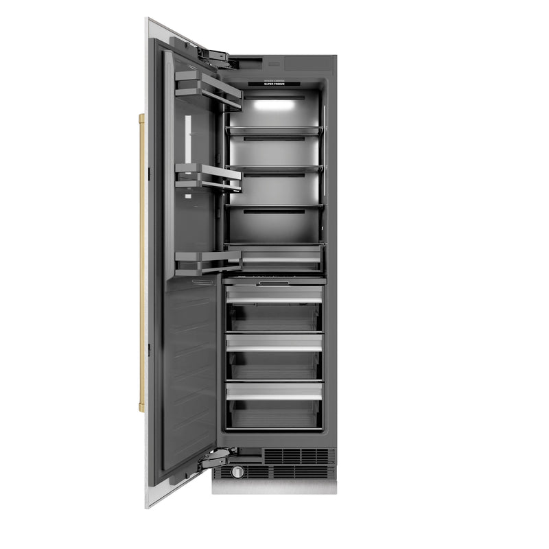 ZLINE Autograph Edition 24 in. 12.4 cu. ft. Column Freezer in Satin Stainless Steel with Graphite Gray Interior and Champagne Bronze Accents (RCFVZ-SN-24-CB) ZLINE