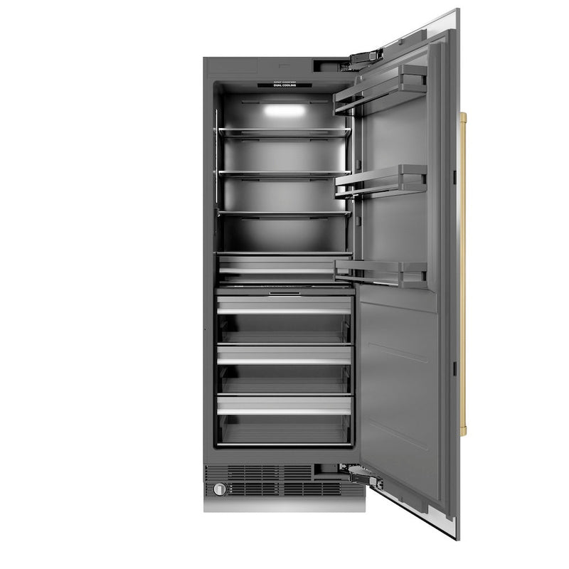 ZLINE Autograph Edition 30 in. 16.7 cu. ft. Column Refrigerator in Stainless Steel with Graphite Gray Interior and Champagne Bronze Accents (RCRVZ-30430-CB) ZLINE