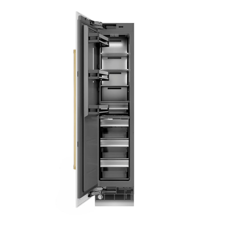 ZLINE Autograph Edition 18 in. 8.6 cu. ft. Left Hinge Column Freezer in White Matte with Graphite Gray Interior and Polished Gold Accents (RCFVLZ-WM-18-G) ZLINE