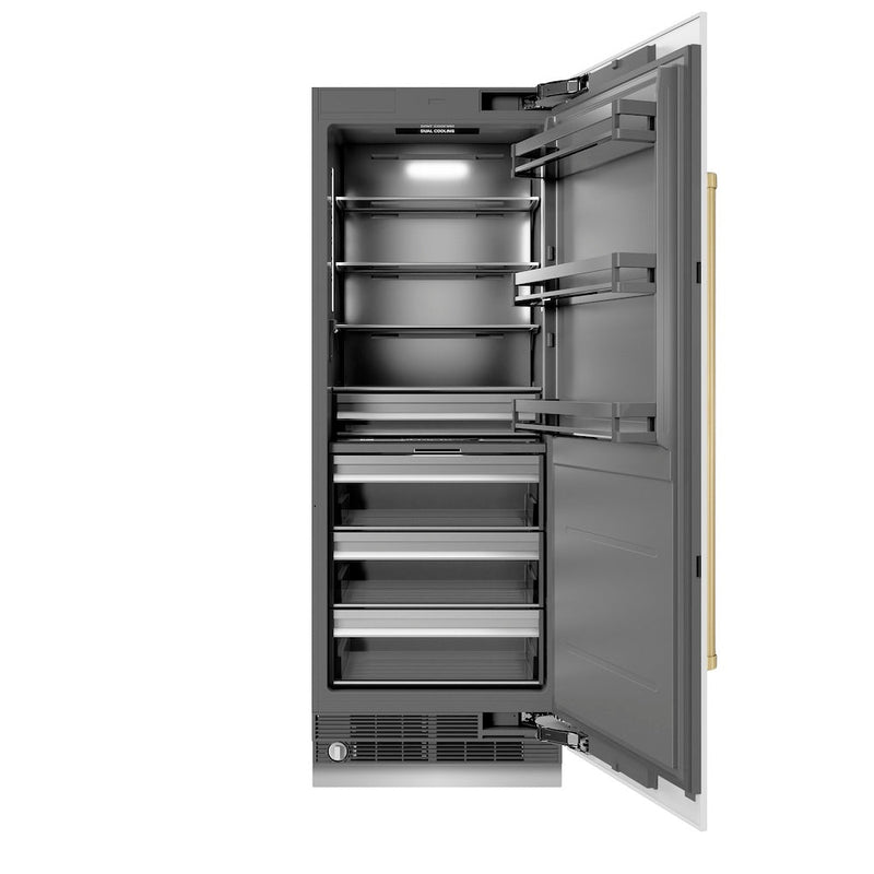 ZLINE Autograph Edition 30 in. 16.7 cu. ft. Column Refrigerator in White Matte with Graphite Gray Interior and Champagne Bronze Accents (RCRVZ-WM-30-CB) ZLINE