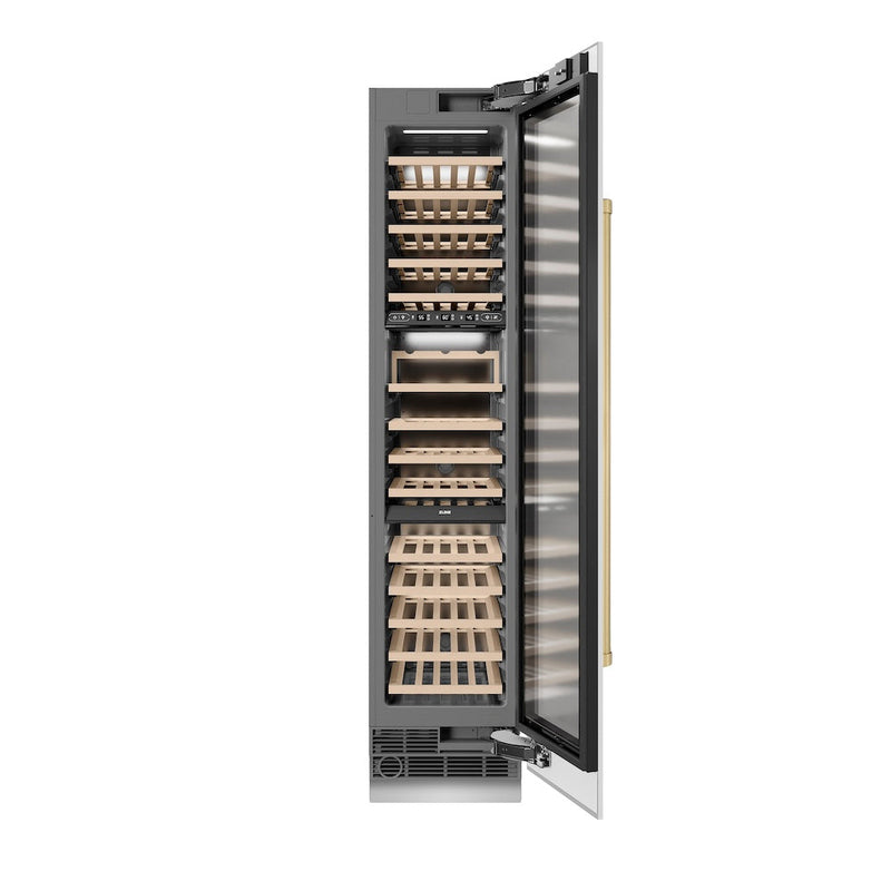 ZLINE Autograph Edition 18 in. 9.0 cu. ft. Triple Zone 68 Bottle Right Hinge Column Wine Cooler in White Matte with Champagne Bronze Accents (RCWVRZ-WM-18-CB) ZLINE