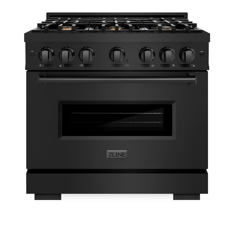 ZLINE 36 in. 5.2 cu. ft. Classic Dual Fuel Range with Gas Cooktop and Electric Convection Oven in Black Stainless Steel with 6 Brass Burners (CDRB-BR-36) ZLINE