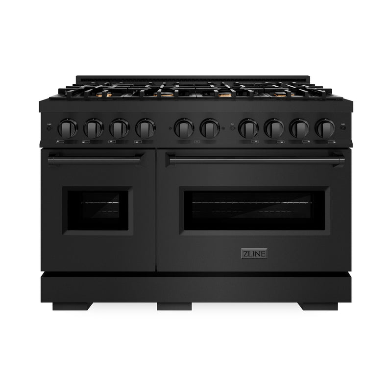 ZLINE 48 in. 6.7 cu. ft. Classic Double Oven Gas Range in Black Stainless Steel with 8 Brass Burners (CGRB-BR-48) ZLINE