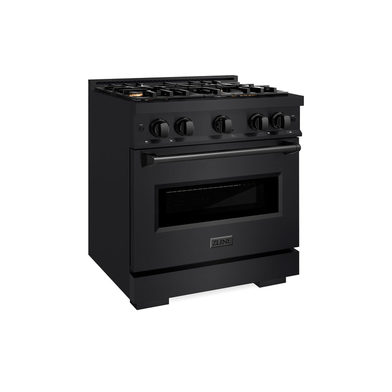 ZLINE 30 in. 4.2 cu. ft. Classic Dual Fuel Range with Gas Cooktop and Electric Convection Oven in Black Stainless Steel with 4 Brass Burners (CDRB-BR-30) ZLINE