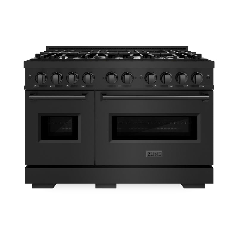 ZLINE 48 in. 6.7 cu. ft. Classic Double Oven Gas Range with 8 Burner Cooktop in Black Stainless Steel (CGRB-48) ZLINE