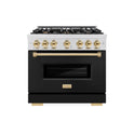 ZLINE Autograph Edition 36 in. 5.2 cu. ft. Classic Gas Range with 6 Burner Cooktop and Convection Gas Oven in Satin Stainless Steel with Black Matte Door and Polished Gold Accents (CGRSZ-BLM-36-G)