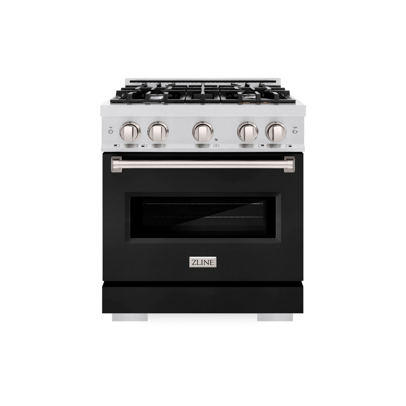 ZLINE 30 in. 4.2 cu. ft. Classic Dual Fuel Range with 4 Burner Gas Cooktop and Electric Convection Oven in Satin Stainless Steel with Black Matte Door (CDRS-BLM-30) ZLINE