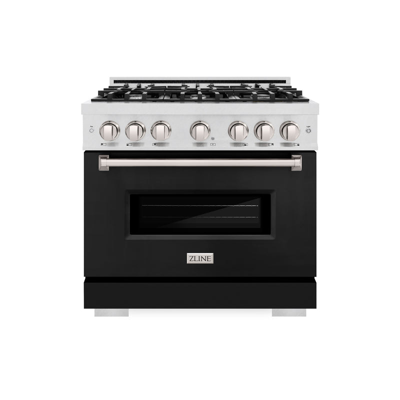 ZLINE 36 in. 5.2 cu. ft. Classic Dual Fuel Range with 6 Burner Gas Cooktop and Electric Convection Oven in Satin Stainless Steel with Black Matte Door (CDRS-BLM-36) ZLINE