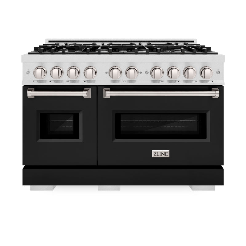ZLINE 48 in. 6.7 cu. ft. Classic Double Oven Dual Fuel Range with 8 Burner Gas Cooktop in Satin Stainless Steel with Black Matte Doors (CDRS-BLM-48) ZLINE