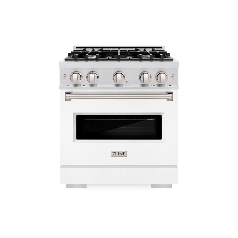 ZLINE 30 in. 4.2 cu. ft. Classic Dual Fuel Range with 4 Burner Gas Cooktop and Electric Convection Oven in Satin Stainless Steel with White Matte Door (CDRS-WM-30) ZLINE