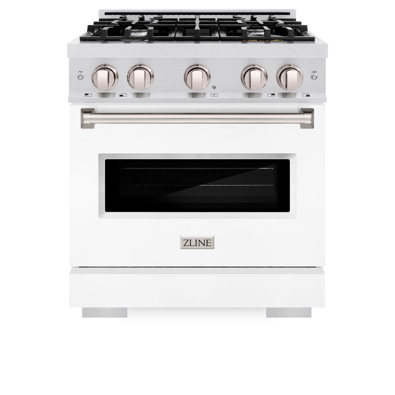 ZLINE 36 in. 5.2 cu. ft. Classic Dual Fuel Range with 6 Burner Gas Cooktop and Electric Convection Oven in Satin Stainless Steel with White Matte Door (CDRS-WM-36) ZLINE