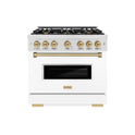 ZLINE Autograph Edition 36 in. 5.2 cu. ft. Classic Dual Fuel Range with 6 Burner Gas Cooktop and Electric Convection Oven in Satin Stainless Steel with White Matte Door and Champagne Bronze Accents (CDRSZ-WM-36-CB)
