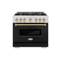 ZLINE Autograph Edition 36 in. 5.2 cu. ft. Classic Dual Fuel Range with 6 Burner Gas Cooktop and Electric Convection Oven in Satin Stainless Steel with Polished Gold Accents (CDRSZ-36-G)
