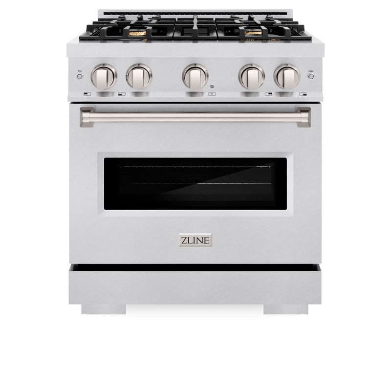 ZLINE 30 in. 4.2 cu. ft. Classic Dual Fuel Range with Gas Cooktop and Electric Convection Oven in Satin Stainless Steel with 4 Brass Burners (CDRS-BR-30) ZLINE