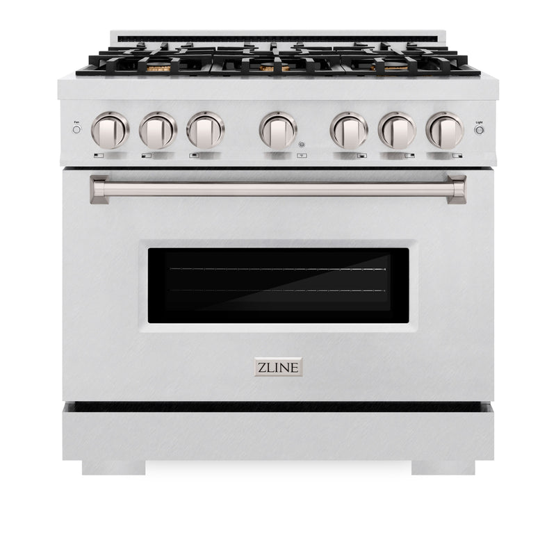 ZLINE 36 in. 5.2 cu. ft. Classic Dual Fuel Range with Gas Cooktop and Electric Convection Oven in Satin Stainless Steel with 6 Brass Burners (CDRS-BR-36) ZLINE