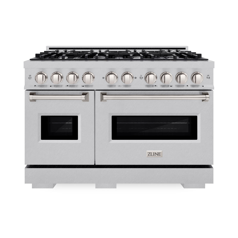 ZLINE 48 in. 6.7 cu. ft. Classic Double Oven Gas Range with 8 Burner Cooktop in Satin Stainless Steel (CGRS-48) ZLINE