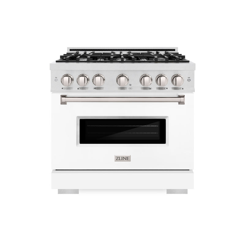 ZLINE 36 in. 5.2 cu. ft. Classic Gas Range with 6 Burner Cooktop and Convection Gas Oven in Satin Stainless Steel with White Matte Door (CGRS-WM-36) ZLINE