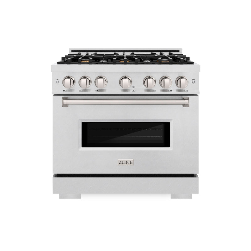 ZLINE 36 in. 5.2 cu. ft. Classic Gas Range with Convection Gas Oven in Satin Stainless Steel with 6 Brass Burners (CGRS-BR-36) ZLINE