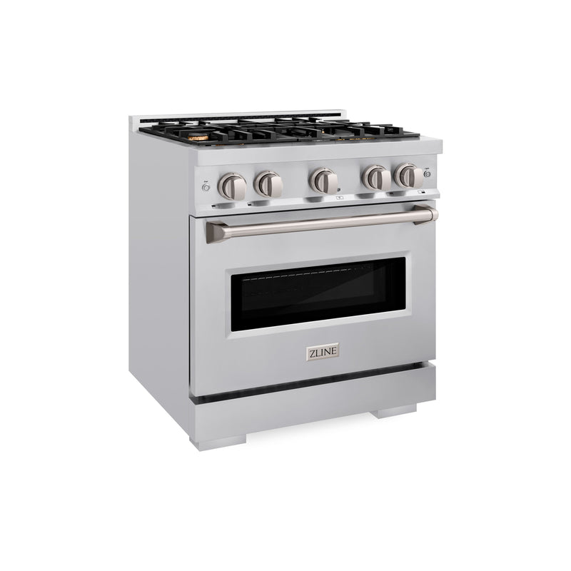 ZLINE 30 in. 4.2 cu. ft. Classic Dual Fuel Range with Gas Cooktop and Electric Convection Oven in Stainless Steel with 4 Brass Burners (CDR-BR-30) ZLINE