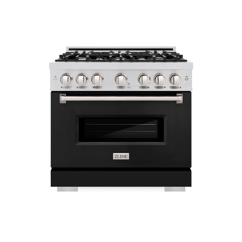 ZLINE 36 in. 5.2 cu. ft. Classic Dual Fuel Range with 6 Burner Gas Cooktop and Electric Convection Oven in Stainless Steel with Black Matte Door (CDR-BLM-36) ZLINE