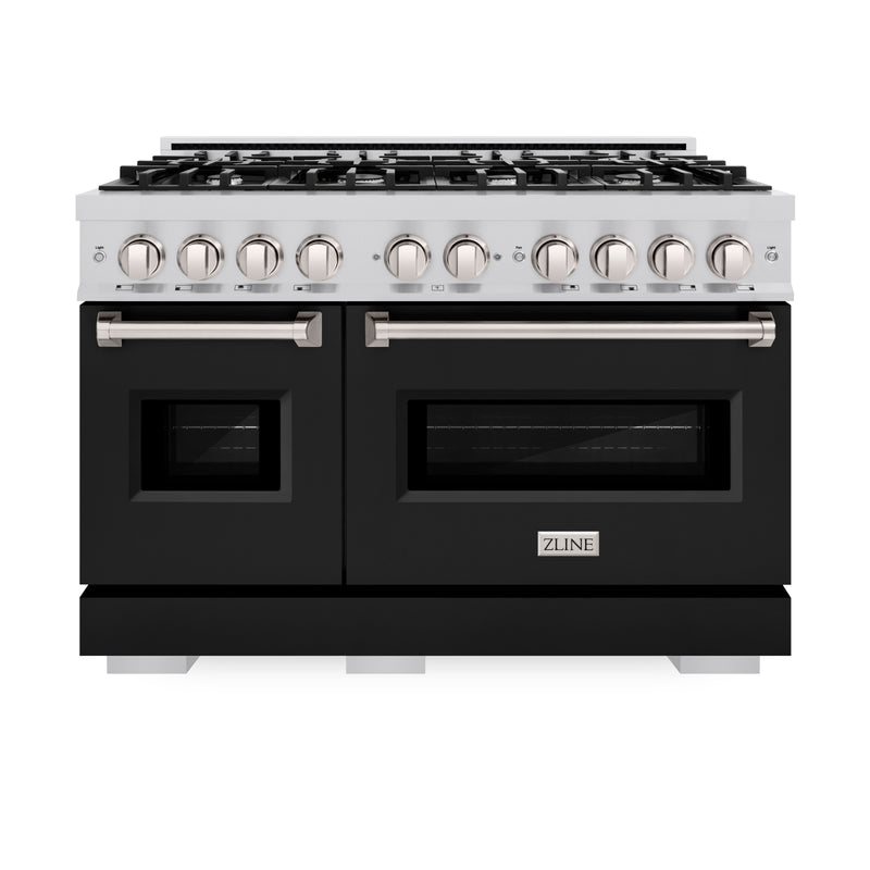 ZLINE 48 in. 6.7 cu. ft. Classic Double Oven Dual Fuel Range with 8 Burner Gas Cooktop in Stainless Steel with Black Matte Doors (CDR-BLM-48) ZLINE