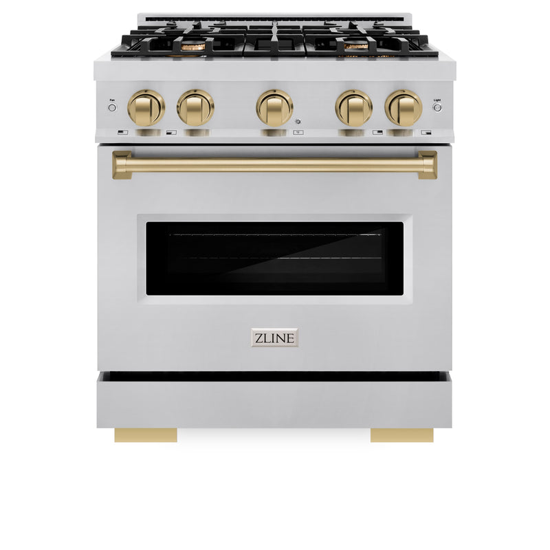 ZLINE Autograph Edition 30 in. 4.2 cu. ft. Classic Dual Fuel Range with 4 Burner Gas Cooktop and Electric Convection Oven in Stainless Steel with Champagne Bronze Accents (CDRZ-30-CB) ZLINE