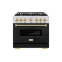 ZLINE Autograph Edition 36 in. 5.2 cu. ft. Classic Dual Fuel Range with 6 Burner Gas Cooktop and Electric Convection Oven in Stainless Steel with Black Matte Door and Polished Gold Accents (CDRZ-BLM-36-G)