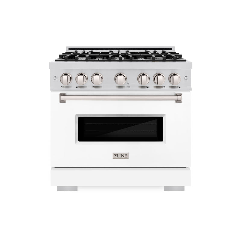ZLINE 36 in. 5.2 cu. ft. Classic Dual Fuel Range with 6 Burner Gas Cooktop and Electric Convection Oven in Stainless Steel with White Matte Door (CDR-WM-36) ZLINE