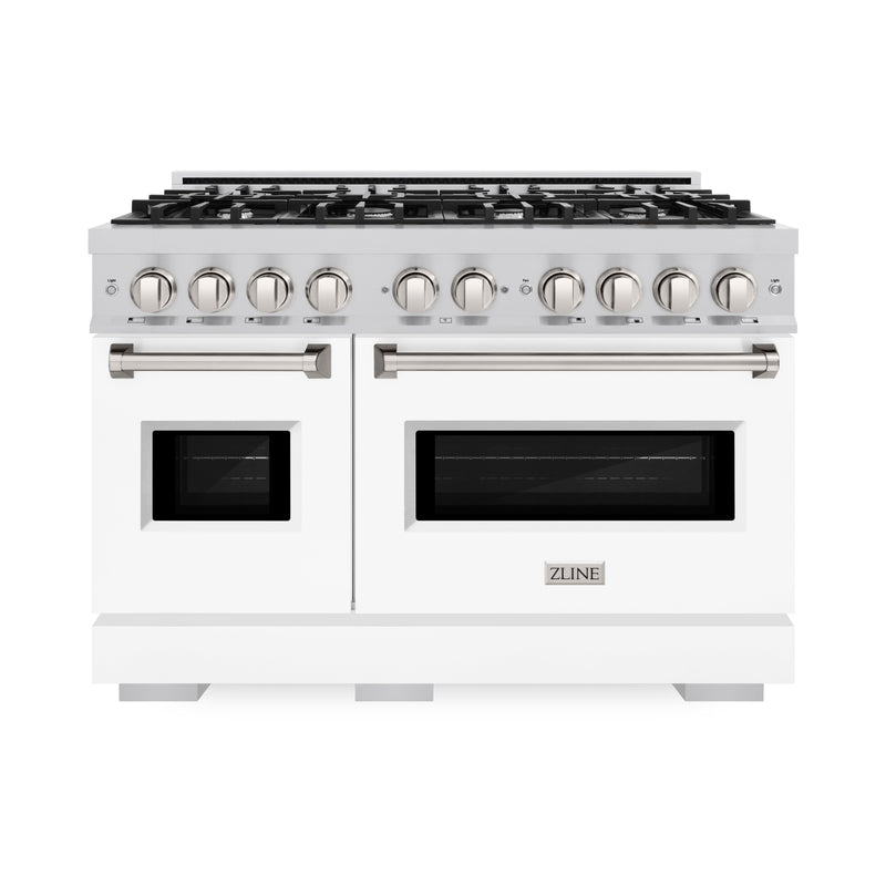 ZLINE 48 in. 6.7 cu. ft. Classic Double Oven Dual Fuel Range with 8 Burner Gas Cooktop in Stainless Steel with White Matte Doors (CDR-WM-48) ZLINE