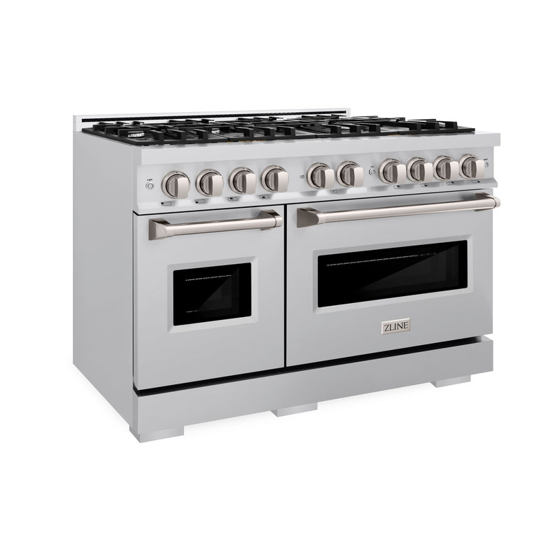ZLINE 48 in. 6.7 cu. ft. Classic Double Oven Gas Range with 8 Burner Cooktop in Stainless Steel (CGR48) ZLINE