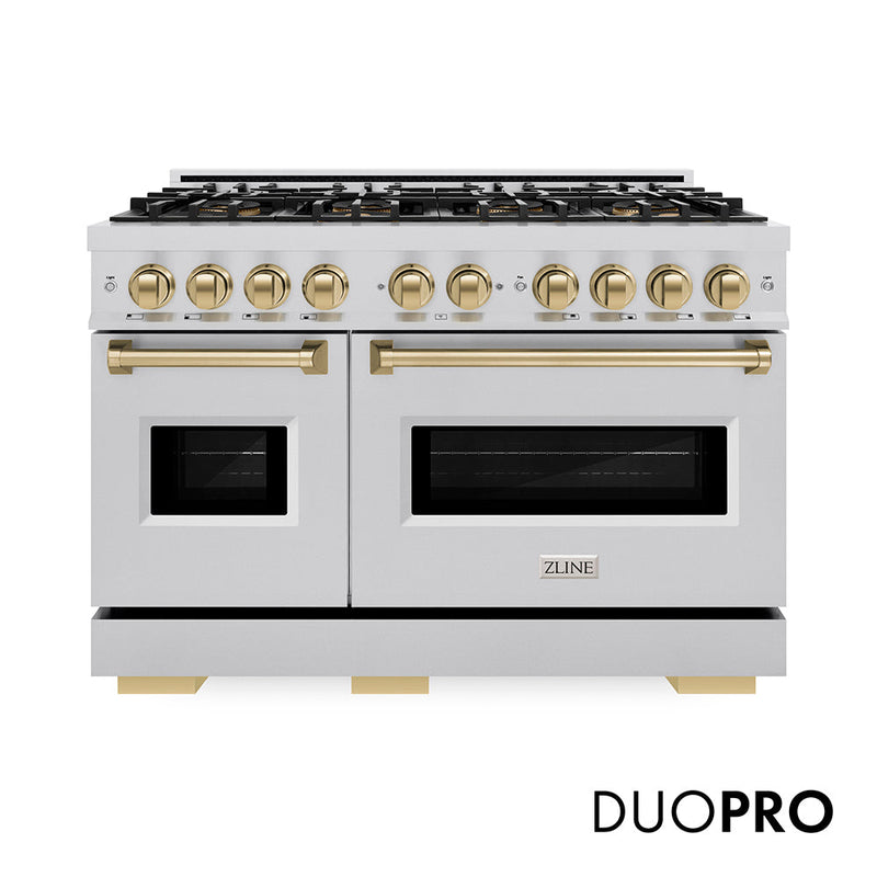 ZLINE Autograph Edition 48 in. Classic Gas Range in Stainless Steel with 10 Burner DuoPro Cooktop with Champagne Bronze Accent (PCGRZ-48-CB) ZLINE