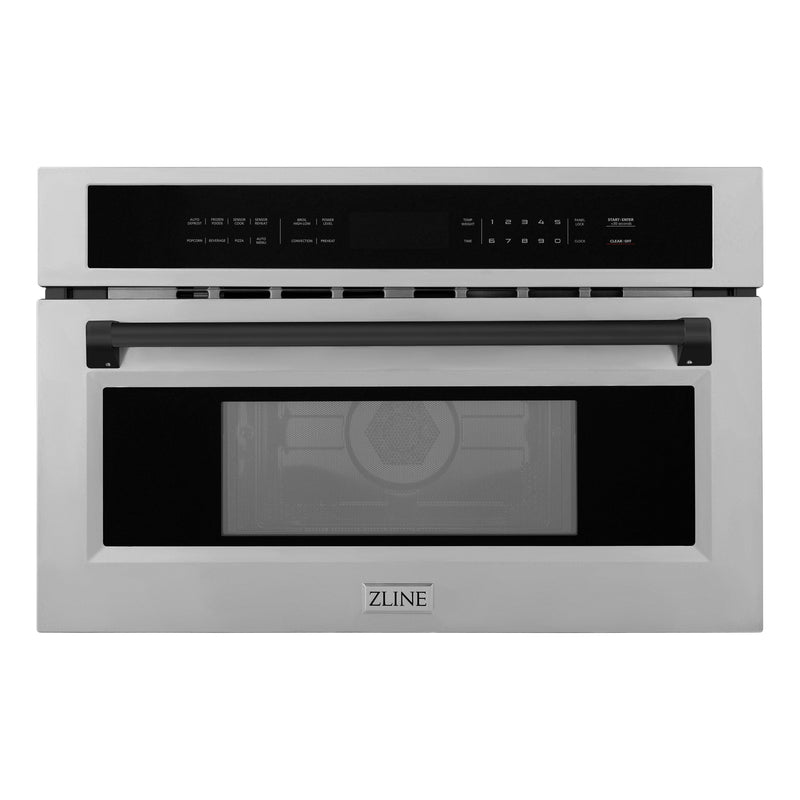 ZLINE Autograph Edition 30” 1.6 cu ft. Built-in Convection Microwave Oven in Stainless Steel and Matte Black Accents (MWOZ-30-MB) ZLINE