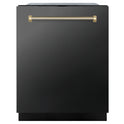 ZLINE Autograph Edition 24 in. Monument Series 3rd Rack Top Touch Control Tall Tub Dishwasher in Black Stainless Steel with Polished Gold Helix Handle, 45dBa (DWMTZ-BS-24-KG)