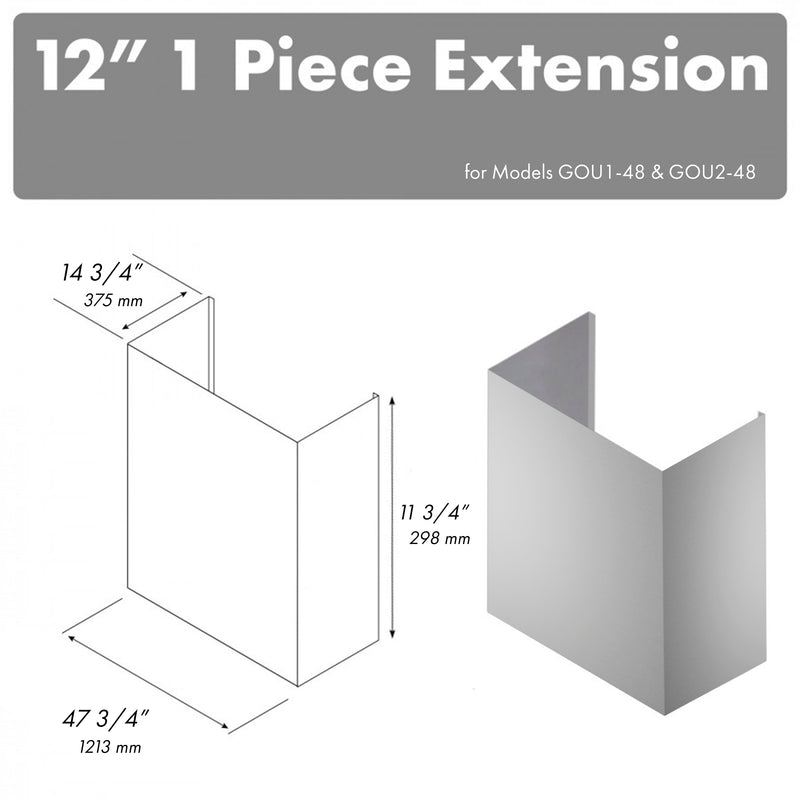 ZLINE 1PEXT-GOU48-12 12 in. Range Hood Chimney Kit in Stainless Steel