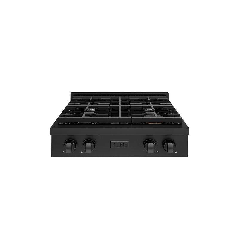 ZLINE 30 in. Paramount Gas Rangetop with 4 Burners and Porcelain Cooktop in Black Stainless Steel (SRTB-30) ZLINE