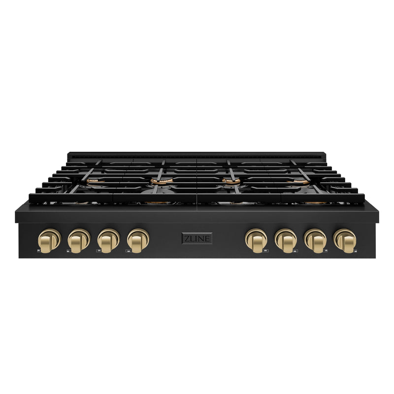 ZLINE 48 in. Autograph Edition Paramount Gas Rangetop with 8 Burners and Porcelain Cooktop in Black Stainless Steel with Champagne Bronze Accents (SRTBZ-48-CB) ZLINE