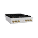 ZLINE 36 in. Autograph Edition Paramount Gas Rangetop with 6 Burners and Porcelain Cooktop in Satin Stainless Steel with Polished Gold Accents (SRTSZ-36-G)