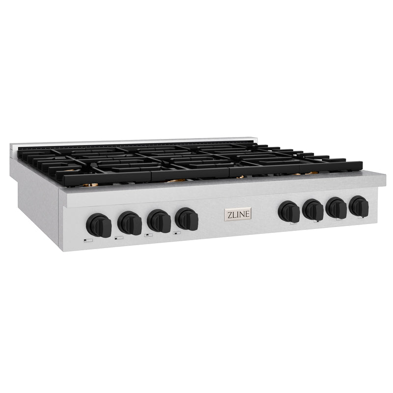 ZLINE 48 in. Autograph Edition Paramount Gas Rangetop with 8 Burners and Porcelain Cooktop in Satin Stainless Steel with Matte Black Accents (SRTSZ-48-MB) ZLINE