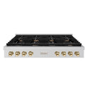 ZLINE 48 in. Autograph Edition Paramount Gas Rangetop with 8 Burners and Porcelain Cooktop in Stainless Steel with Polished Gold Accents (SRTZ-48-G)