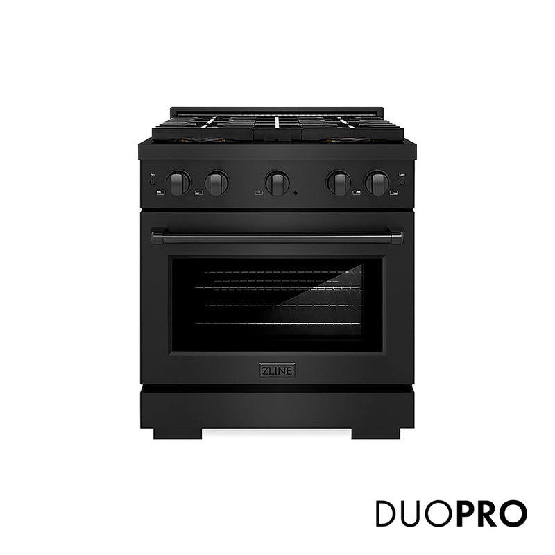 ZLINE PSDRB-30 30 in. Dual Fuel Range in Black Stainless Steel
