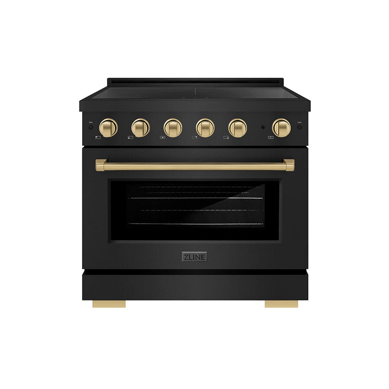 ZLINE Autograph Edition 36 in. 5.2 cu. ft. Paramount Induction Range with 5 Element Cooktop and Electric Convection Oven in Black Stainless Steel with Champagne Bronze Accents (SINRBZ-36-CB) ZLINE