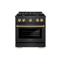 ZLINE Autograph Edition 30 in. 4.2 cu. ft. Paramount Dual Fuel Range with 4 Burner Gas Cooktop and Electric Convection Oven in Black Satin Stainless Steel and Polished Gold Accents (SDRBSZ-30-G)