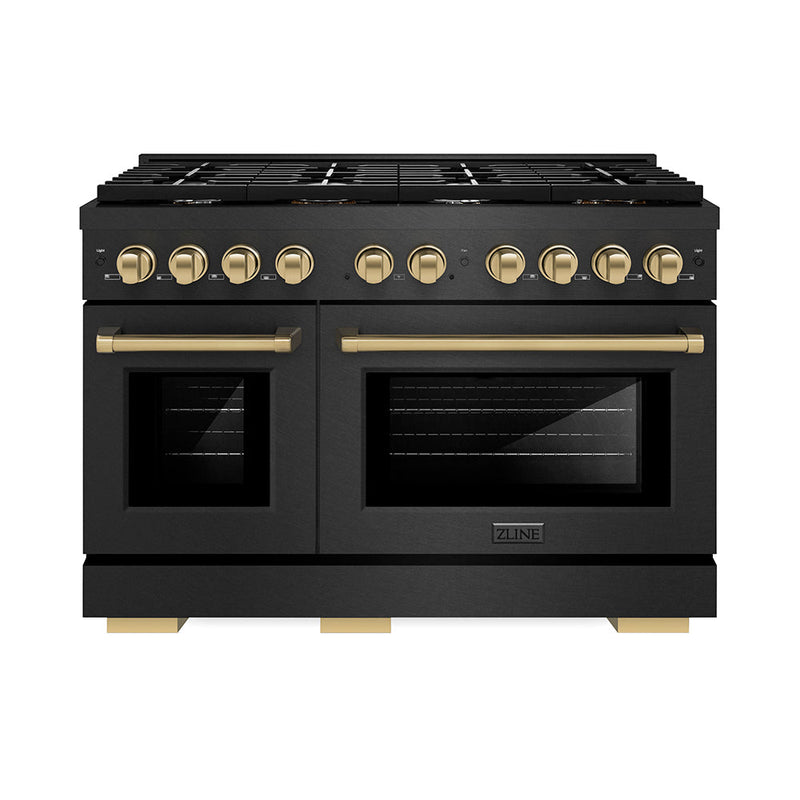 ZLINE Autograph Edition 48 in. 6.7 cu. ft. Paramount Double Oven Gas Range with 8 Burner Cooktop in Black (SGRBSZ-48-CB)